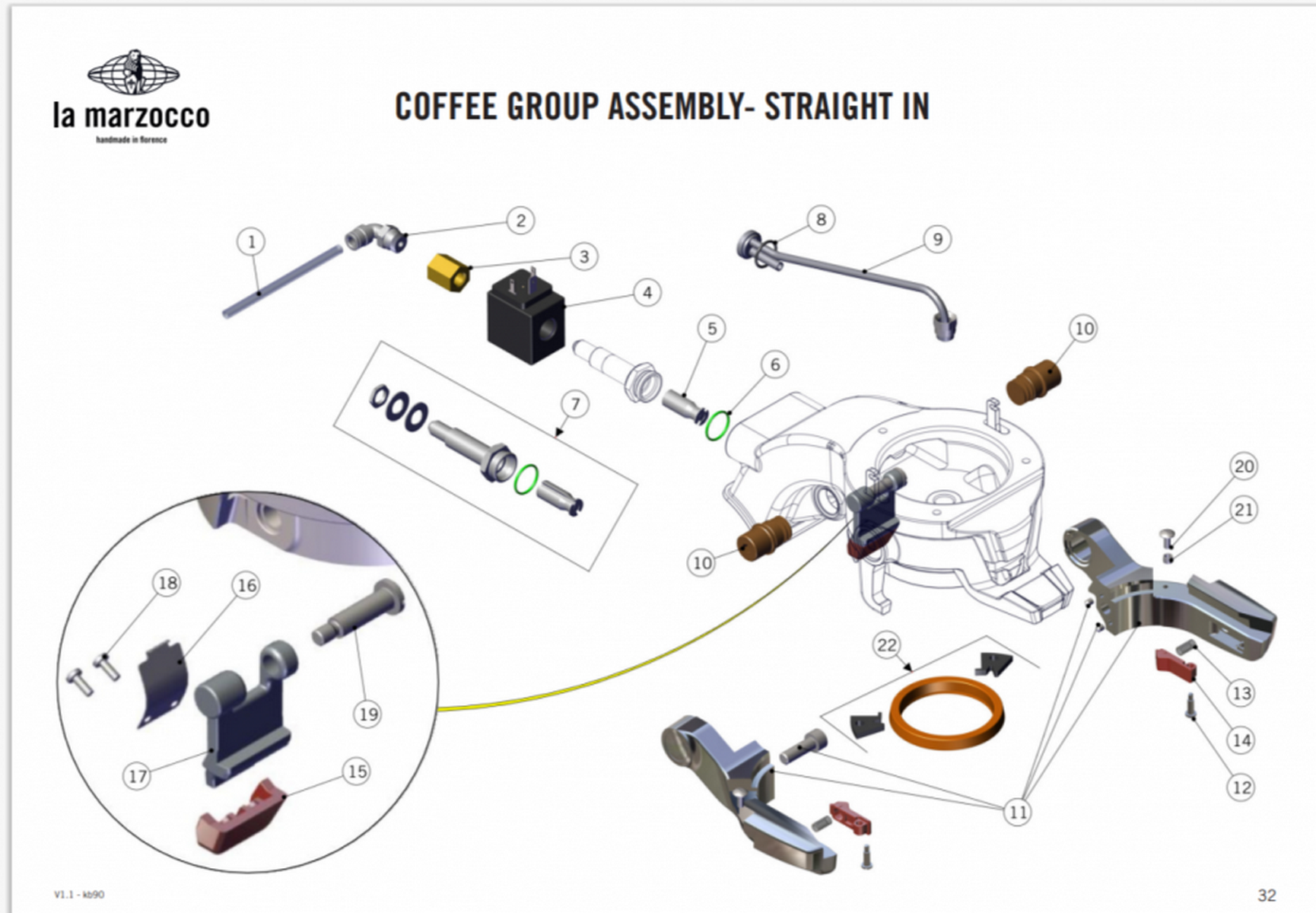 Кольцо уплотнительное группы с антишоковыми вставками LA MARZOCCO KB90 1207, 1486070 Арт.6447