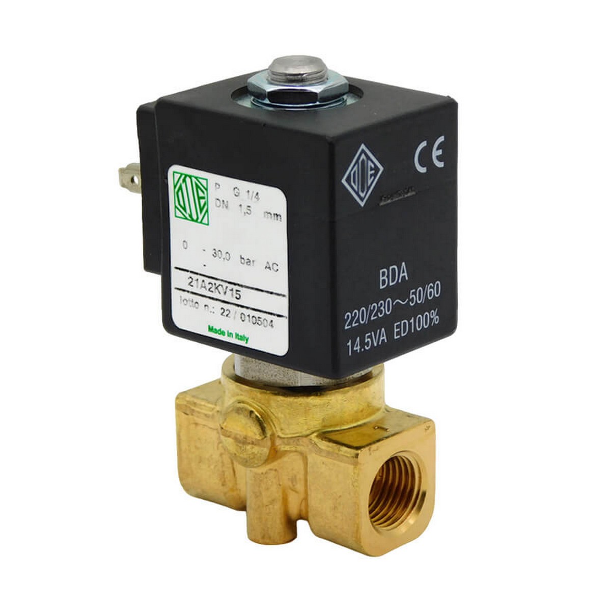 Соленоидный клапан ODE 230В 2х поз., 1/4" отверстие d 1,5 мм 1120243 Арт.2975