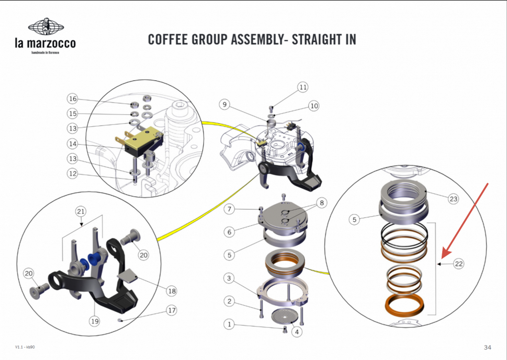 Ремкомплект уплотнителей для группы типа Straight in - LM1205 Marzocco Арт.6515